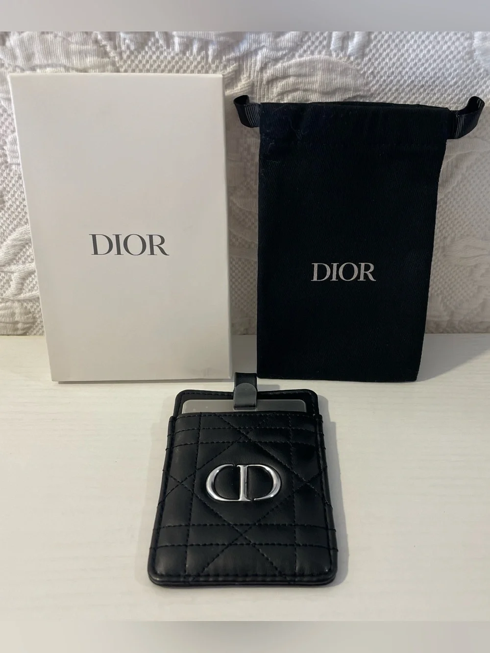Authentic Dior Leather Phone Card Holder with Mirror